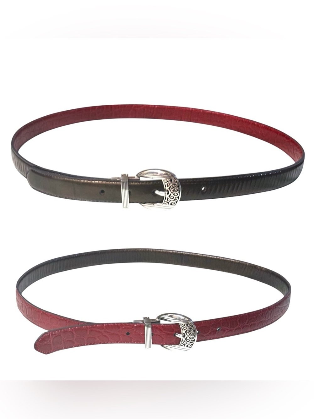 Brighton 90’s Chocolate Patent/Red Croc Leather Reversible Belt B40557 Sz 40 🦄